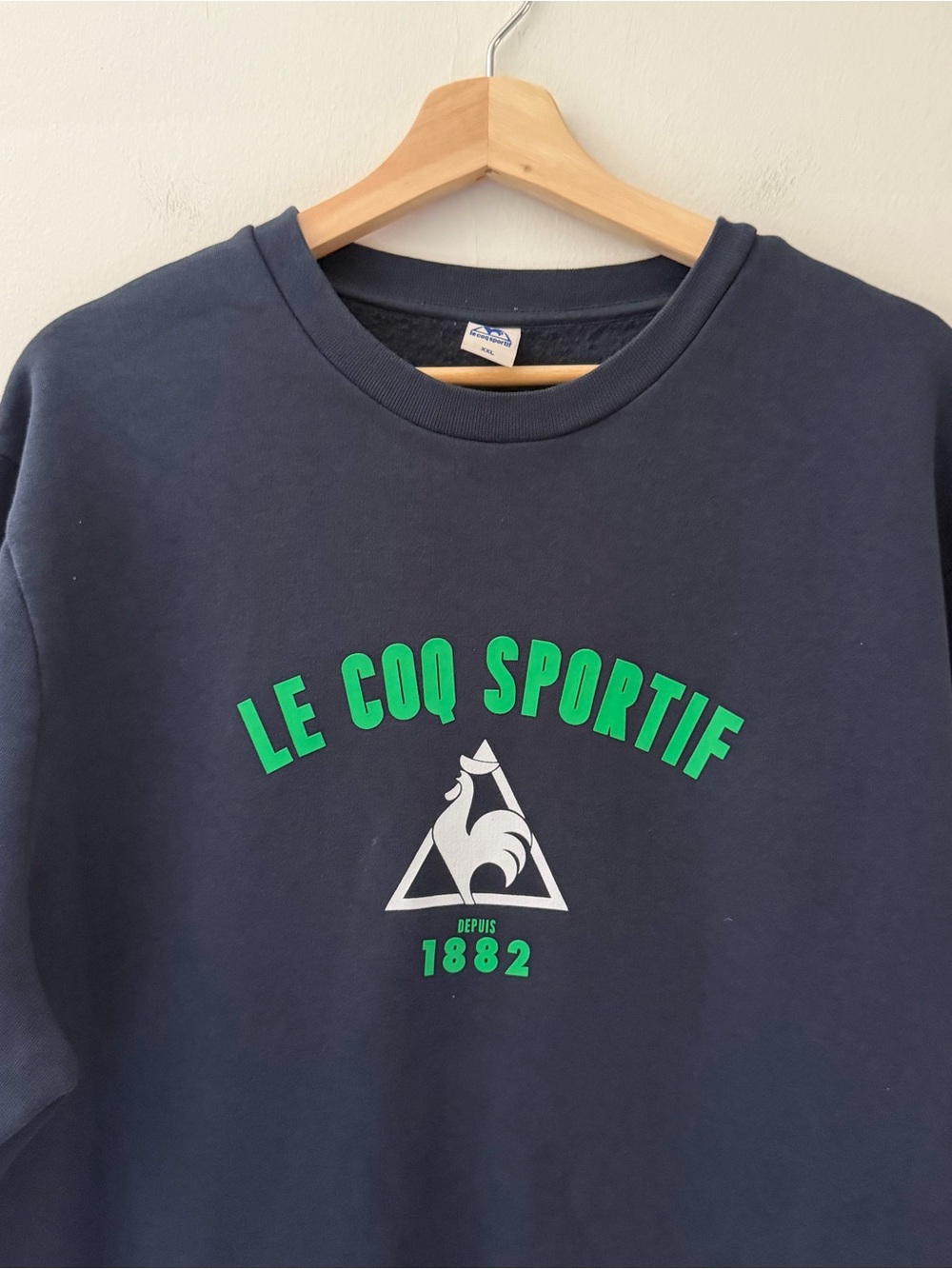 Le Coq Sportif Sweatshirt Crewneck Navy Green Size XXL Sportswear Preppy - Picture 2 of 8